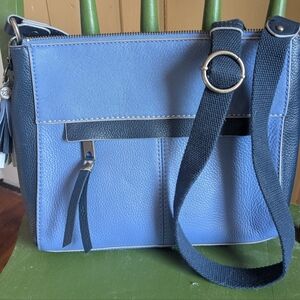 The Sak Blue Leather Crossbody Bag Silver Tone Hardware